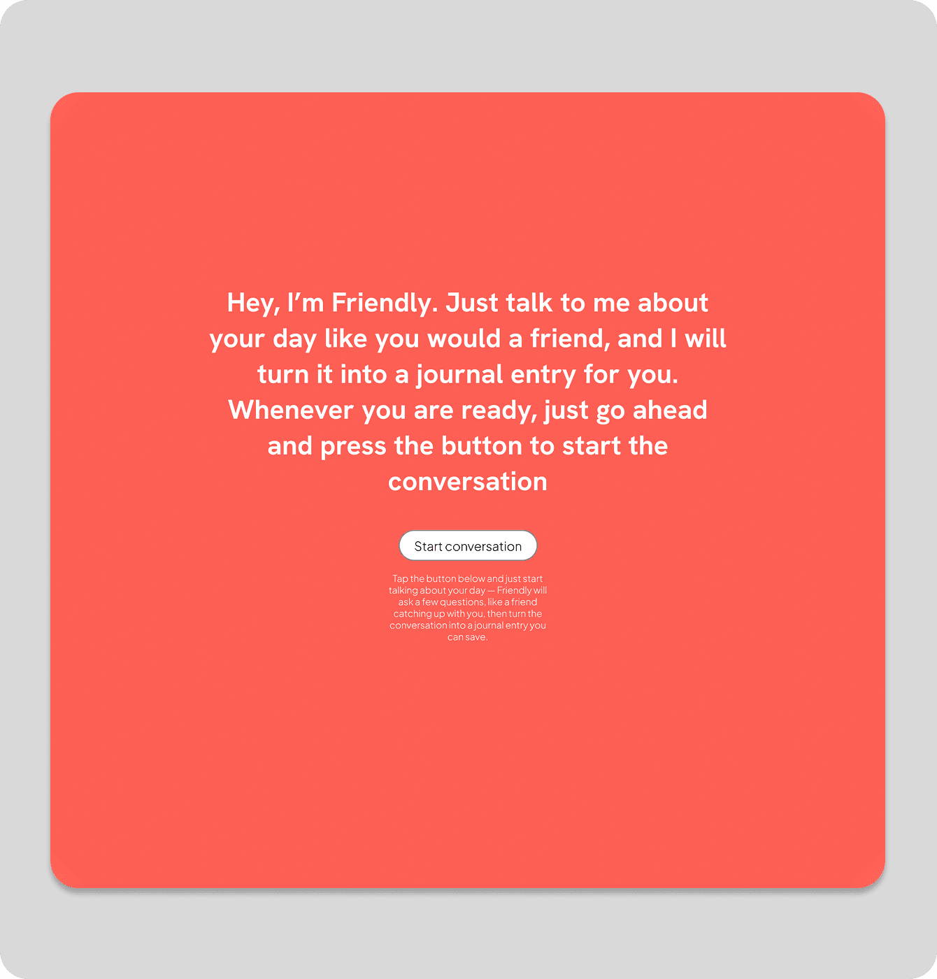 The Friendly conversation start screen