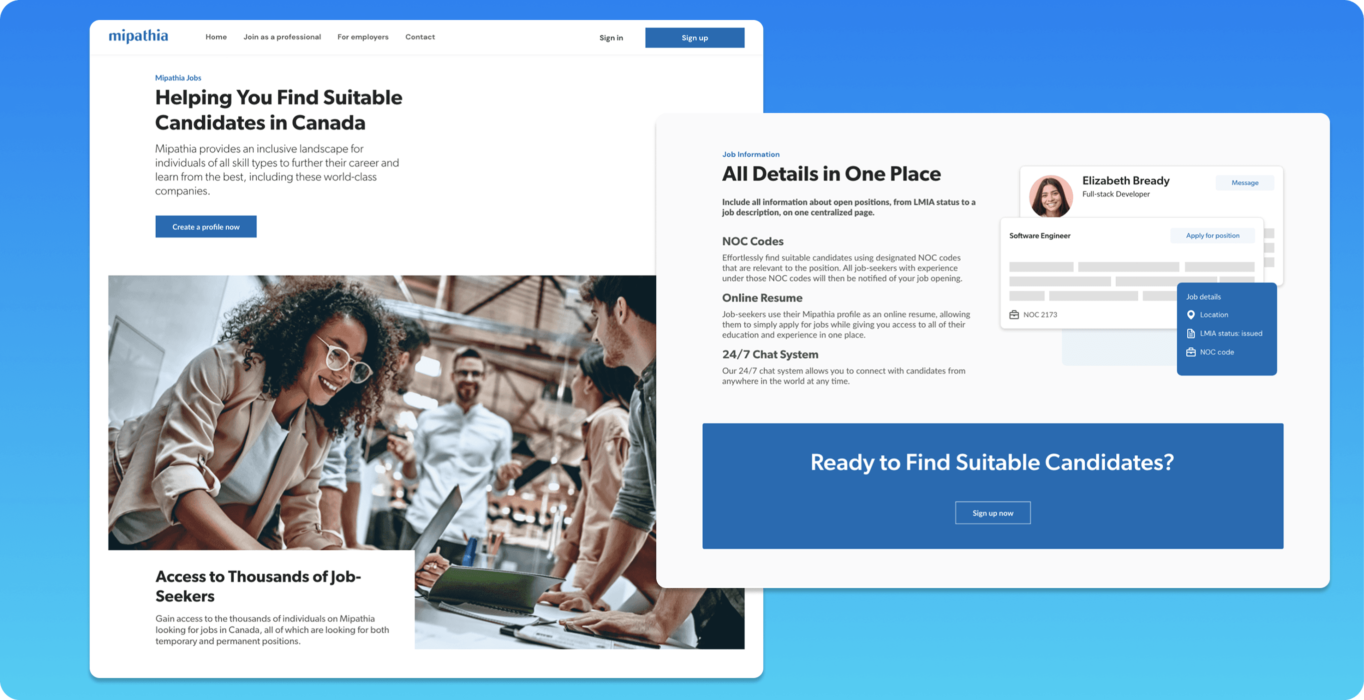 Mipathia audiences overview — applicants, professionals, and employers